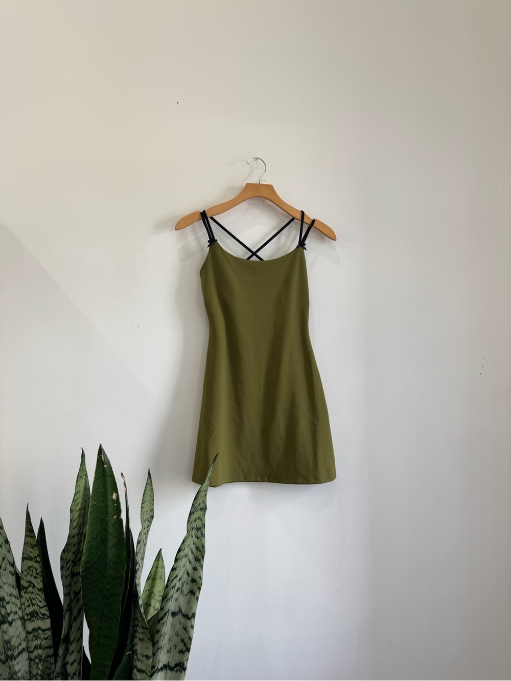 wild fable Olive Green Slip Dress with Black Crisscross Straps